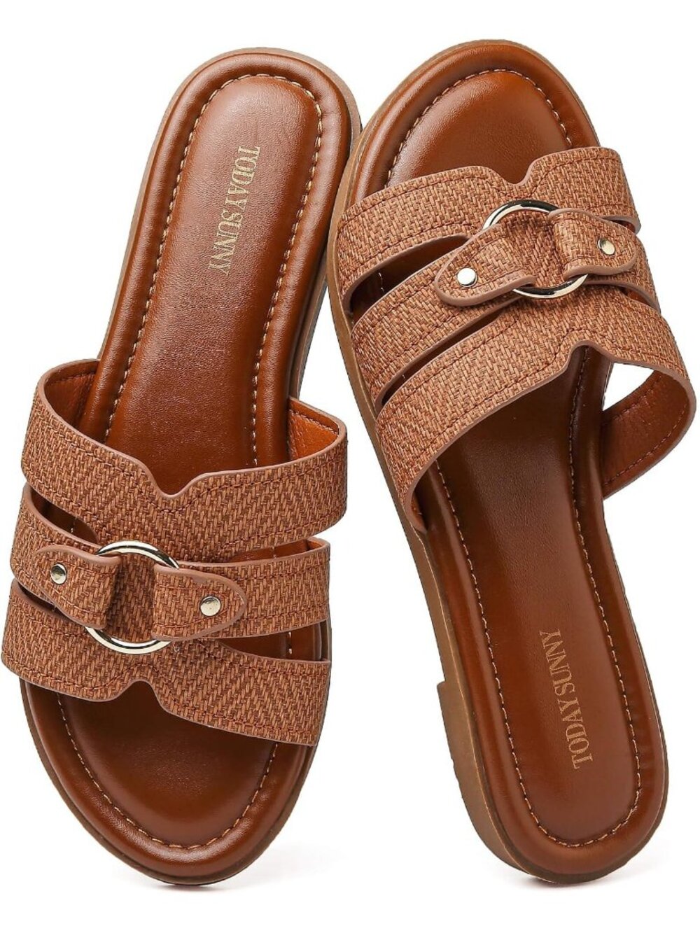 Women's Dark Brown Leather Summer Comfortable Open Toe Slip On Beach Flat Sandal